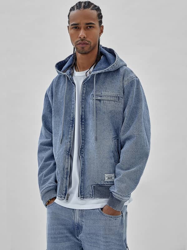 Sweatshirt GUESS Originals Hooded Zip Denim Sweatshirt Mörkblå | M3BG85D4XY0, 0