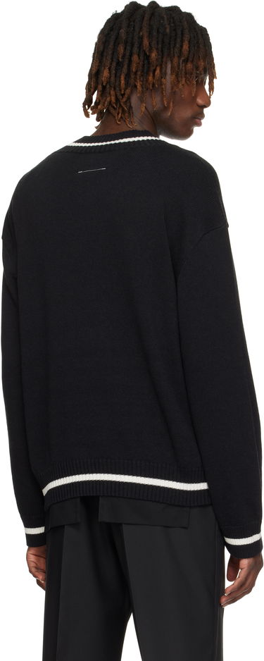 Sweater Maison Margiela MM6 Maison Margiela V-Neck Varsity Sweater Svart | SH0HN0002 M13085, 2