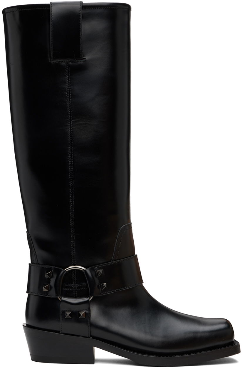 Kläder Valentino Valentino Garavani Rockstud Tall Biker Boots Svart | 5W0S0KV3NIB