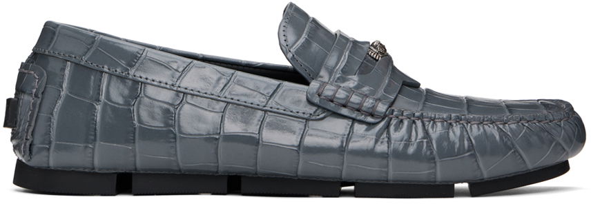Sneakers och skor Versace Gray Medusa Croc-Effect Driver Loafers Grå | 1013960_1A09881, 0