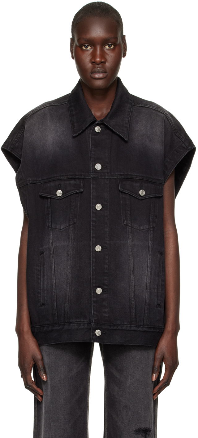 Väst We11done We11done Horror Movie Sleeveless Denim Jacket Svart | WD-DV3-22-384-U-BK