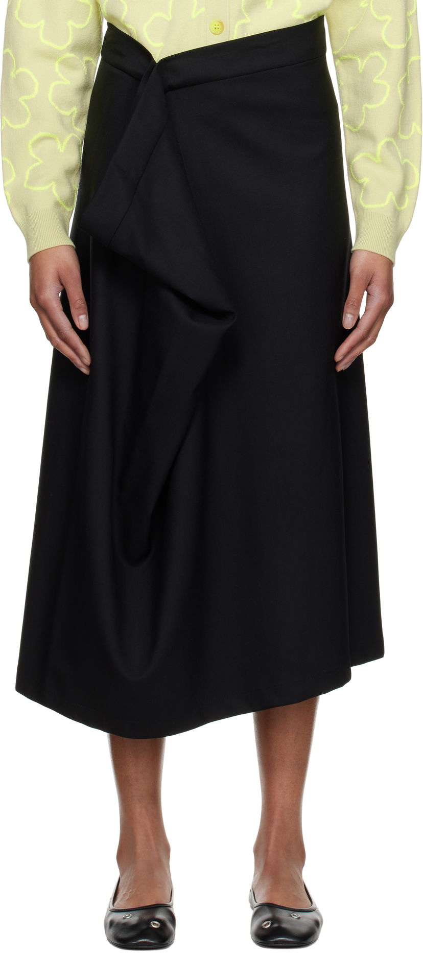Kjol KENZO Kenzo Paris Virgin Wool Draped Midi Skirt Svart | FF52JU3149RA