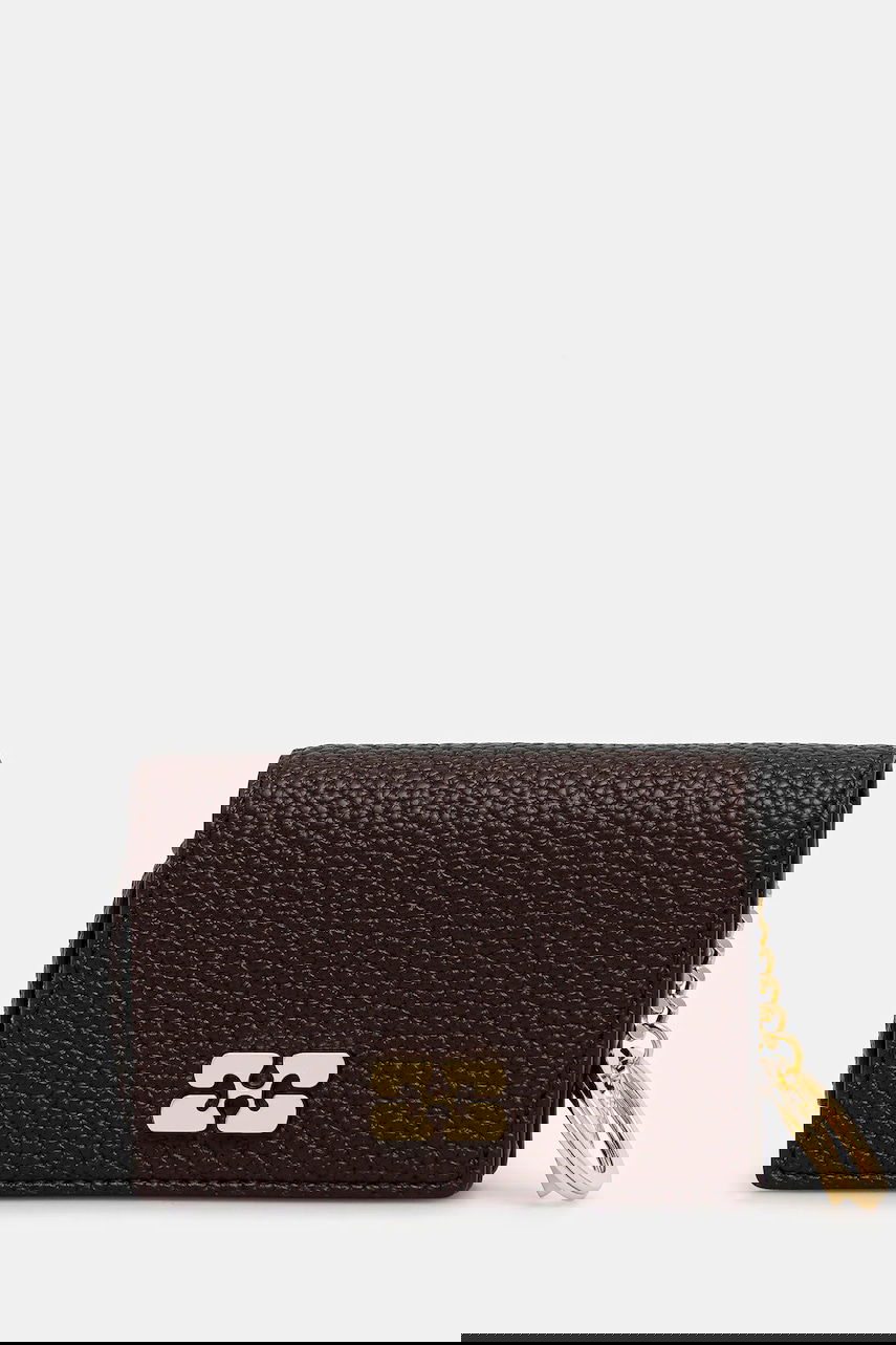 Plånbok GANNI Grained Flap Card Holder with Keychain Brun | A7279, 0
