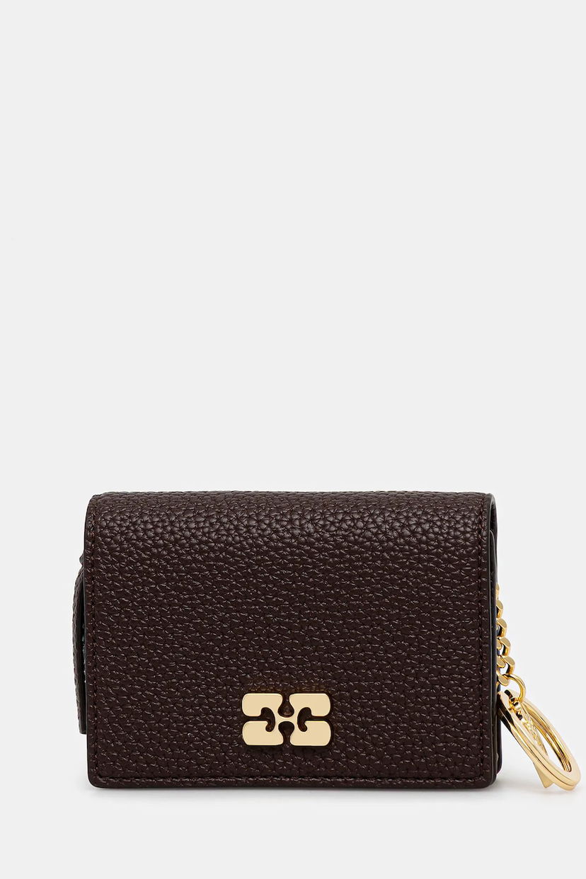 Plånbok GANNI Grained Flap Card Holder with Keychain Brun | A7279