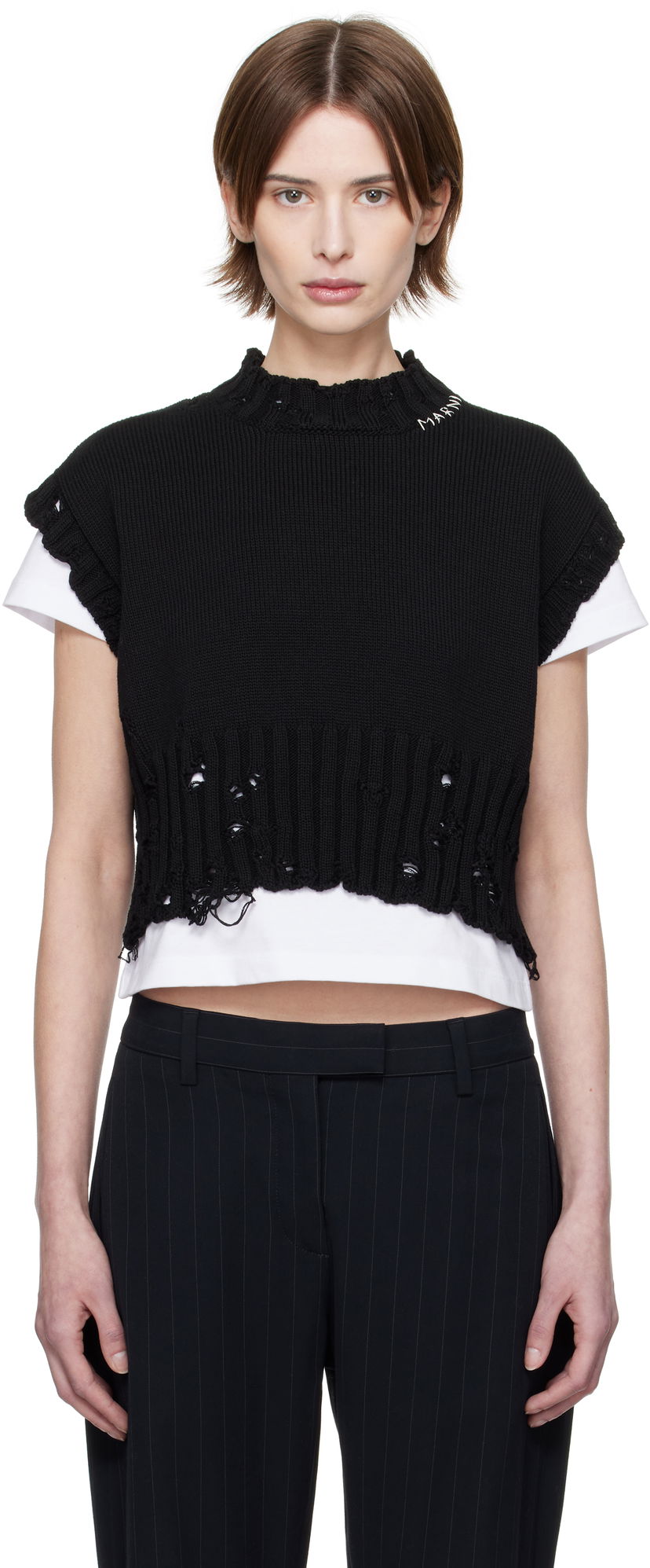 Sweater Marni Marni Distressed Sleeveless Sweater Svart | GCMD0578E0 UFC652