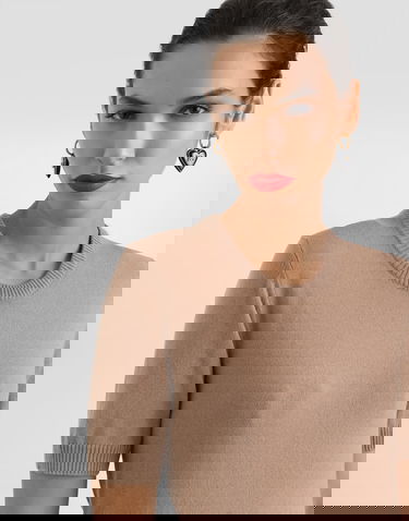 Sweater Dolce & Gabbana Cashmere Short-Sleeve Ribbed Crew Neck Pullover Beige | FXXA8ZJDVC2M2186, 3