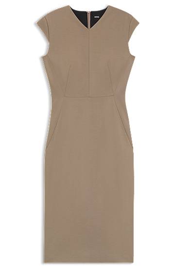 Klä BOSS Cap-Sleeve Stretch Dress Beige | 50541987