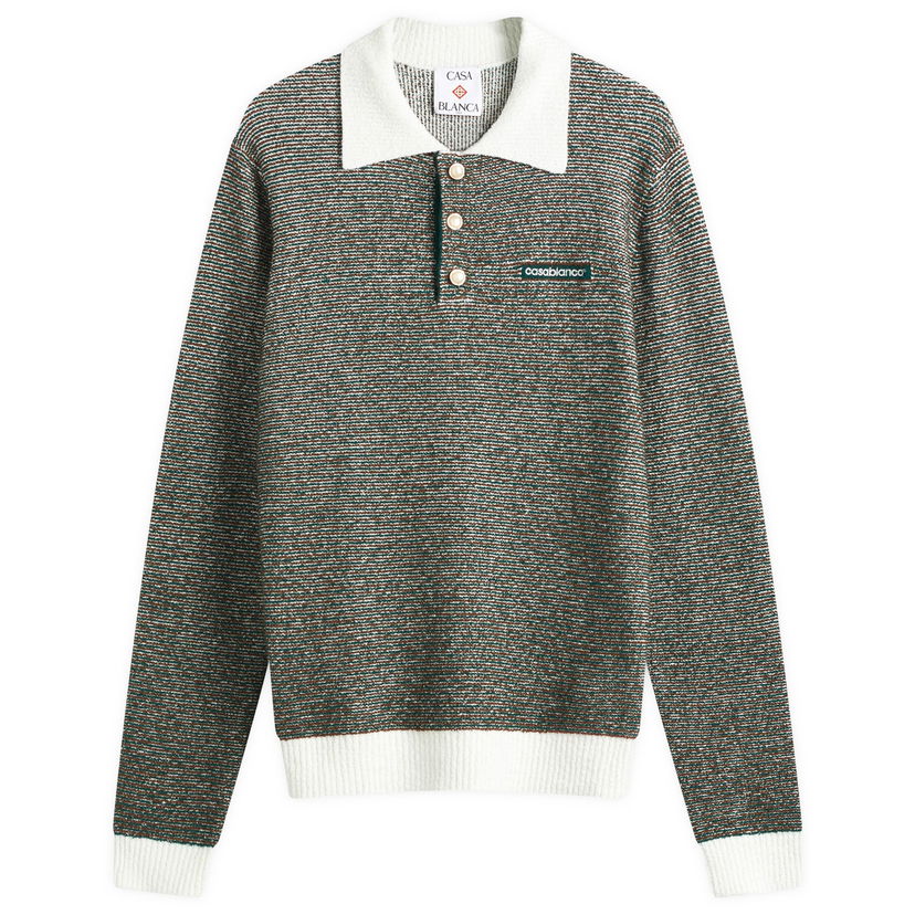 Sweater Casablanca Casablanca Boucle Stripe Polo Grön | MS25-KW-894-01