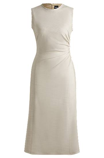 Klä BOSS Sleeveless Frayed and Gathered Midi Dress Beige | 50537879