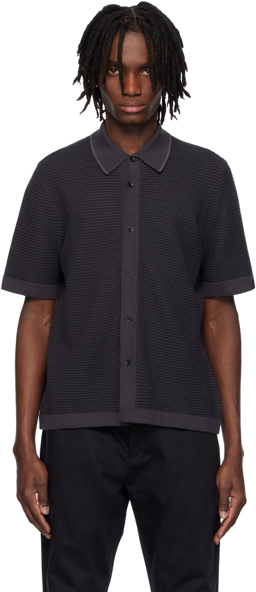 Polotröja rag & bone Rag & Bone Harvey Striped Jacquard Knit Polo Svart | MBS25S025BC25