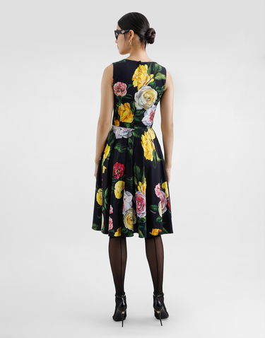 Klä Dolce & Gabbana Dolce & Gabbana Peony and Rose Print Cady Midi Dress Svart | F6TLCTFSRPHHN5IY, 2