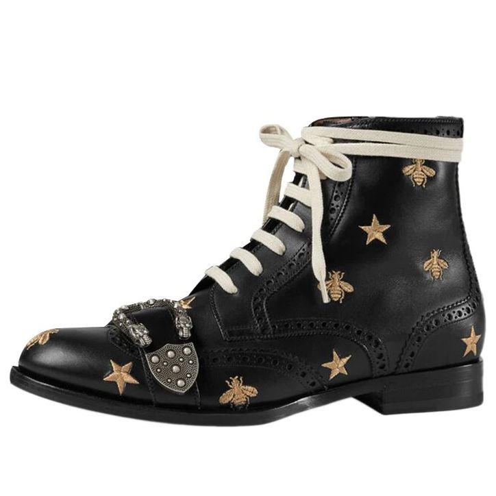 Sneakers och skor Gucci Lace-Up Boots With Metal Bee Accent Svart | 496272-ARP00-1000