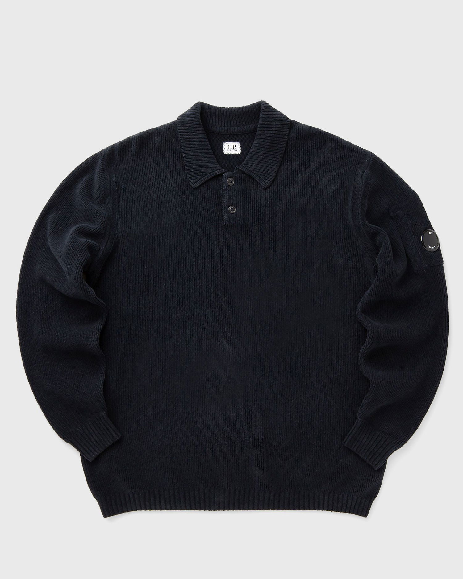 Sweater C.P. Company Ribbed Knit Long Sleeve Polo Sweater Mörkblå | 19CMKN021A005558G-888, 1