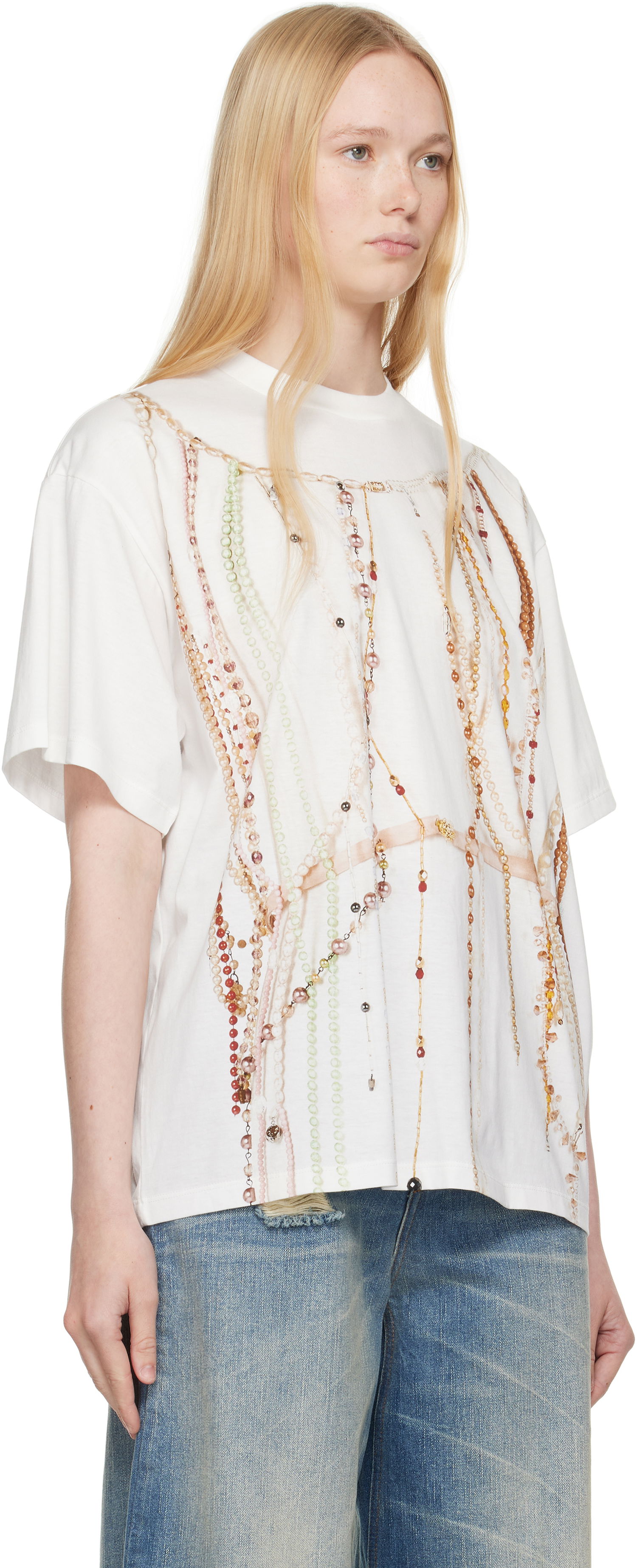 T-shirt Maison Margiela MM6 Maison Margiela Jersey T-Shirt with Beaded Graphic Vit | S62GD0201 M20113, 1