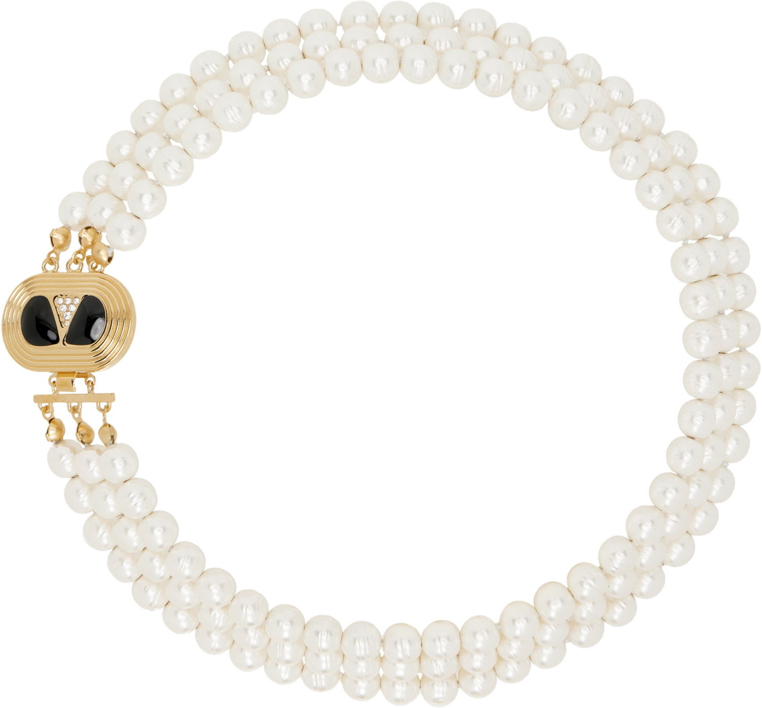 Halsband Valentino Valentino Garavani Pearl Necklace with Gold & Black Enamel Oval Pendant Vit | 6W0J0AC0NBS, 0