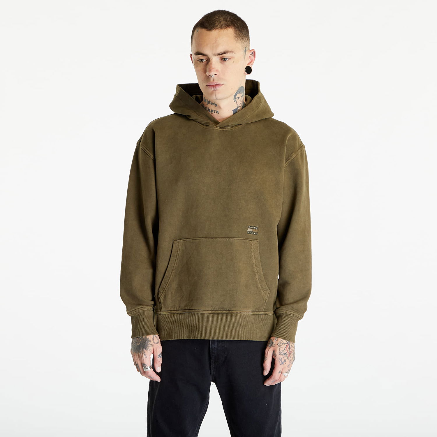Sweatshirt Tommy Hilfiger Tommy Jeans Relaxed Tonal Badge Hoodie Drab Olive Green Brun | DM0DM17809 MR1, 0