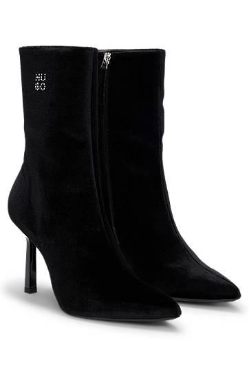 Rockar BOSS Velvet Ankle Boots with Stacked Logo Svart | 50529809
