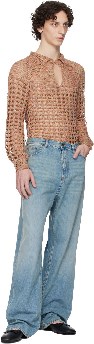 Sweater Valentino Valentino Cotton & Linen Knit Polo Sweater Orange | 6V0KC34AAUTAH2, 4