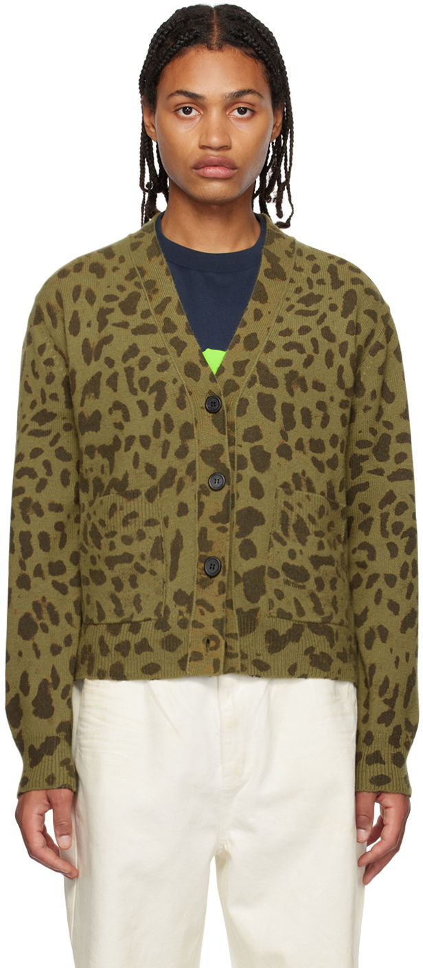 Sweater We11done We11done Leopard Print Cardigan Grön | WD-KC3-23-622-U-KK