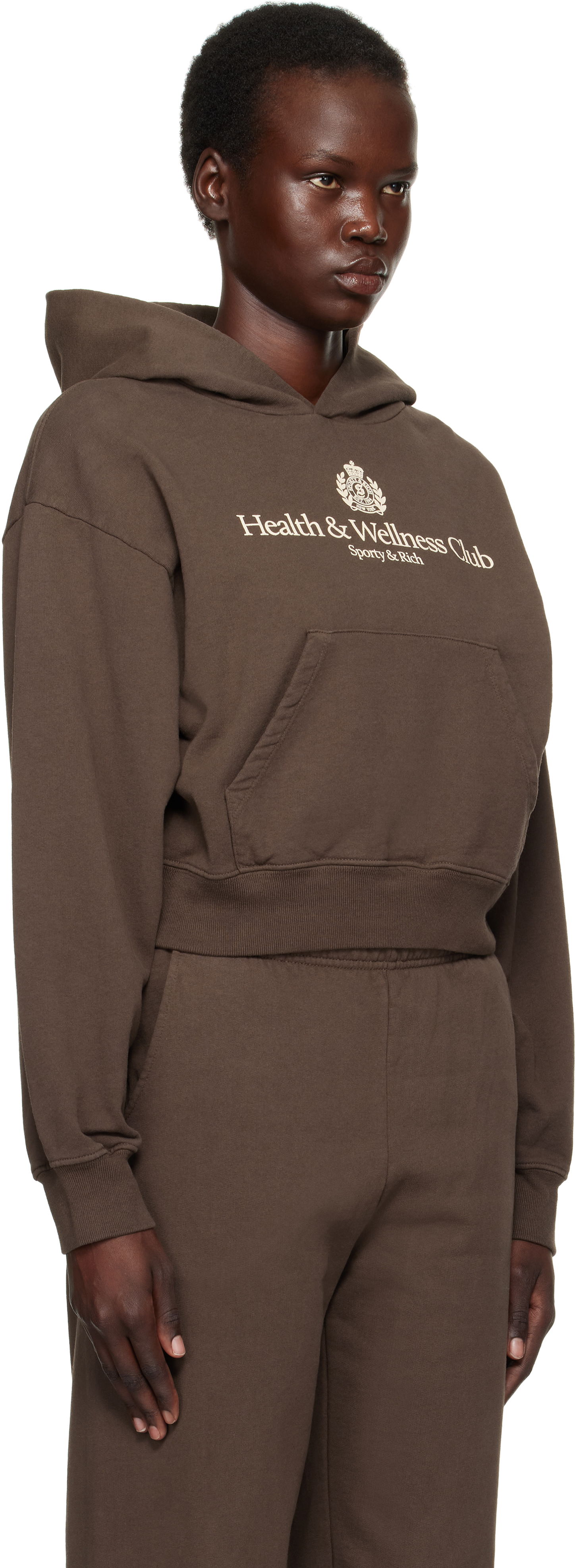 Sweatshirt Sporty & Rich H&W Crest Cropped Hoodie Brun | ST074512241BR03, 1