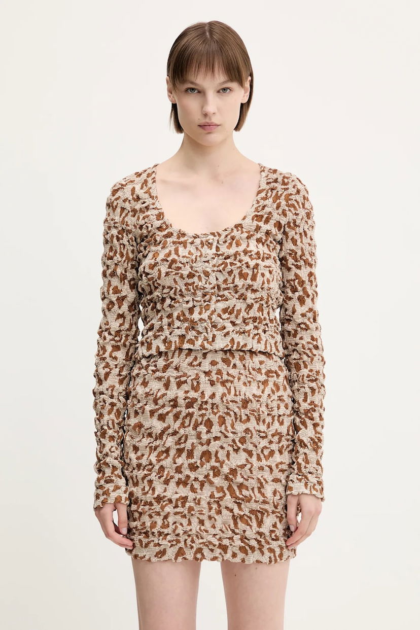 Kjol Nanushka Nanushka JYLAN Patterned Knit Top and Mini Skirt Set Beige | NW25SSTP30574
