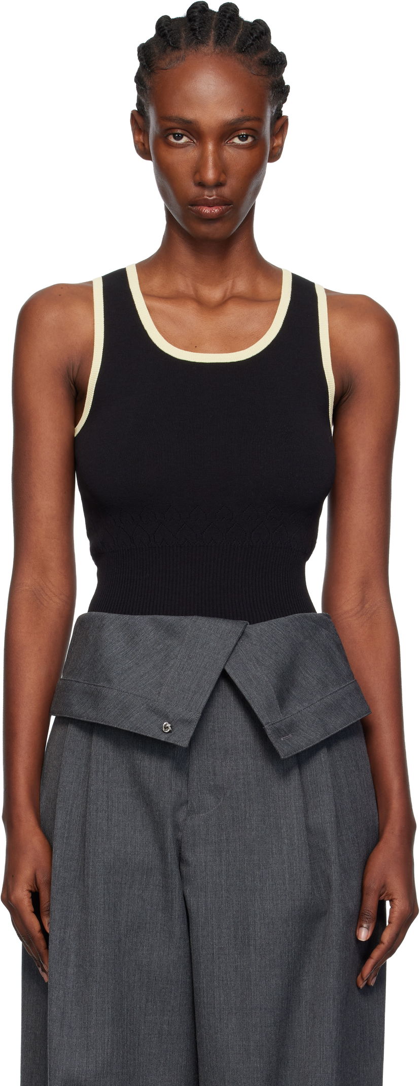Linne JW Anderson JW Anderson Contrast Trim Ribbed Knit Tank Top Svart | KW1442-YN0432