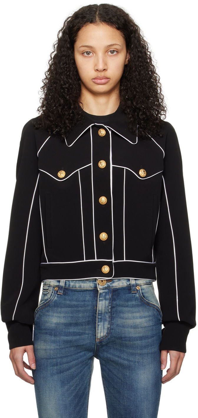 Jacka Balmain Piping Jacket Svart | CF1TC120VB00