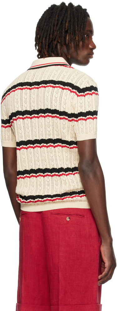 Polotröja Valentino Valentino Striped Knit Polo Beige | 7V3KP03XB0S, 2