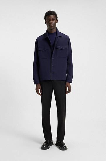 Skjorta BOSS Oversized-fit overshirt in cotton-blend twill Mörkblå | 50549764, 1