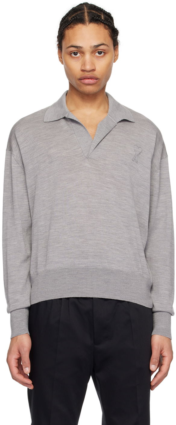Polotröja AMI Paris de Cœur Polo Grå | UPL342.KN0039