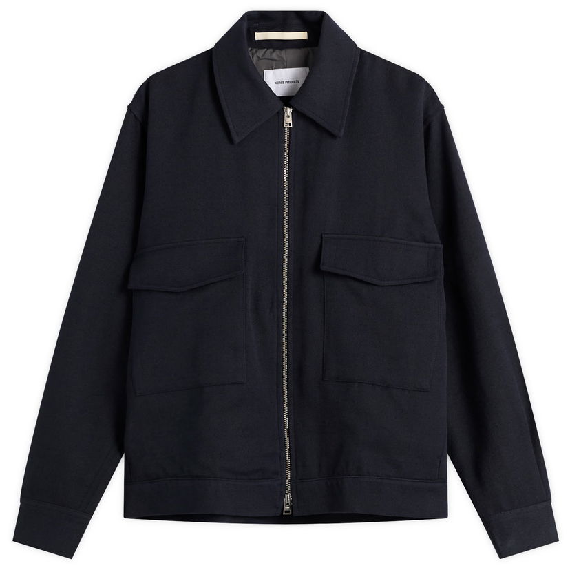 Jacka NORSE PROJECTS Aksel Cavalry Cotton Wool Windstopper Full-Zip Jacket with Flap Pockets Mörkblå | N55-0641-7004