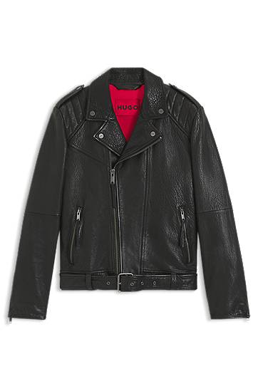 Jacka BOSS Regular-fit biker jacket in buffalo leather Svart | 50542108