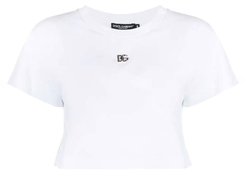 Crop top Dolce & Gabbana Cropped Logo Plaque T-shirt White Vit | F8S21ZG7EOW