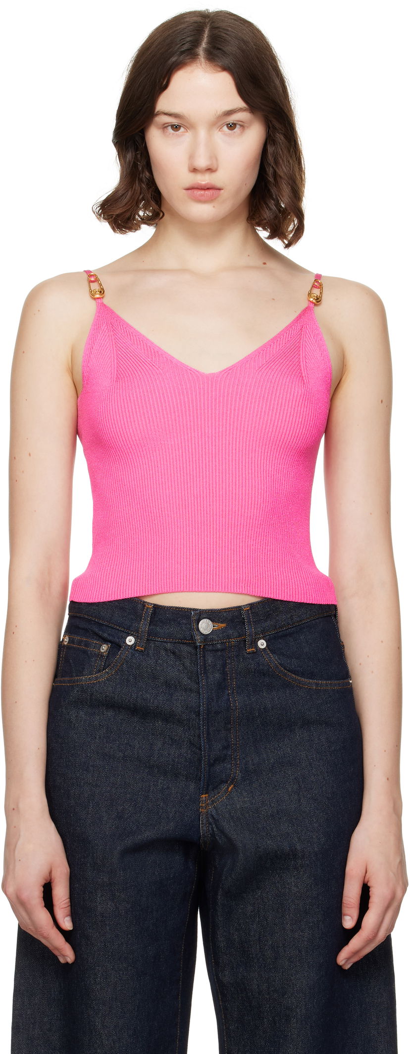 Linne Versace Versace Safety Pin Knit Crop Camisole Rosa | 1017770_1A12699
