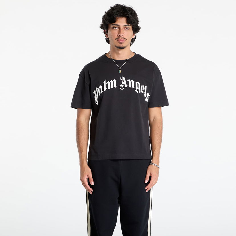 T-shirt Palm Angels Palm Angels Curved Logo Regular T-Shirt Svart | PMAA109F25JER0031003