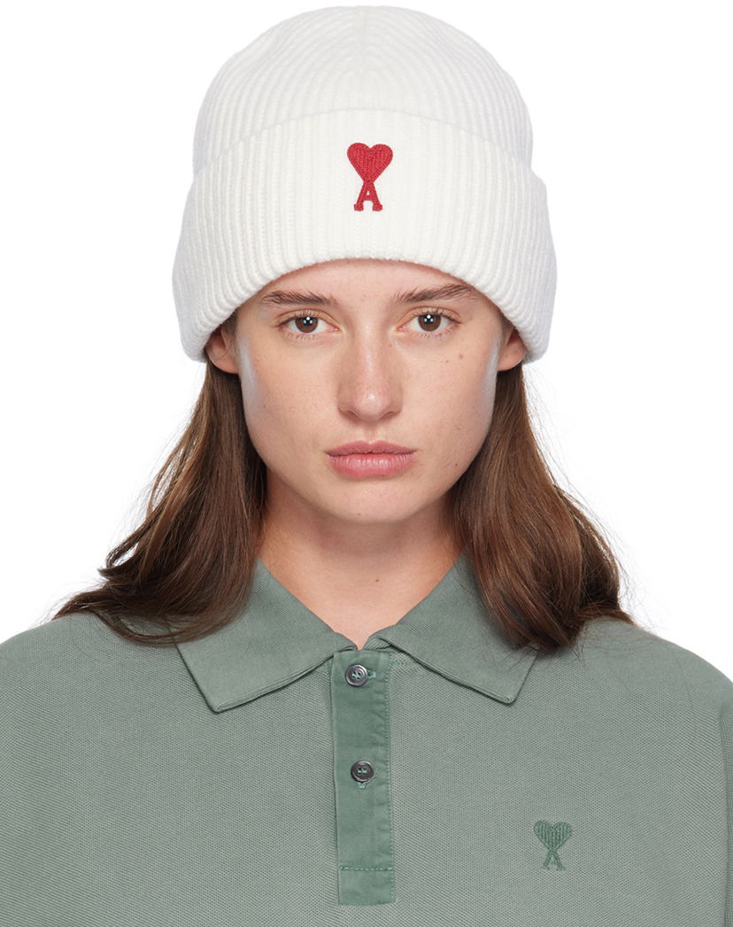 Mössa AMI Paris Off-White Red de Cœur Beanie Vit | UHA116.018