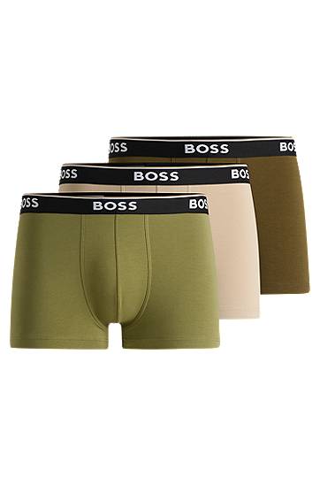 Boxare BOSS BOSS Stretch-Cotton Trunks with Logo Waistbands, Three-Pack Grön | 50531684, 0