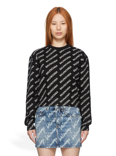 Sweater Balenciaga Mini Allover Sweater Svart | 694255 T3233