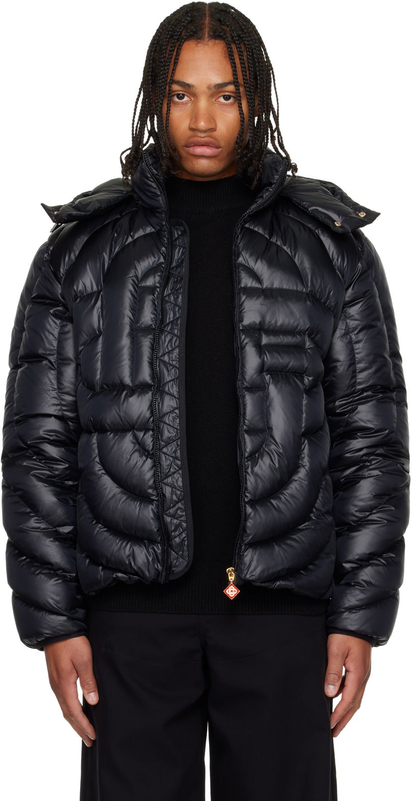 Pufferjacka Casablanca Monogram Quilted Nylon Down Puffer Jacket Svart | M-AW25-OT-140-01