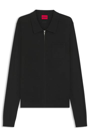 Jacka BOSS Regular-Fit Knit Zip-Front Jacket Svart | 50543769
