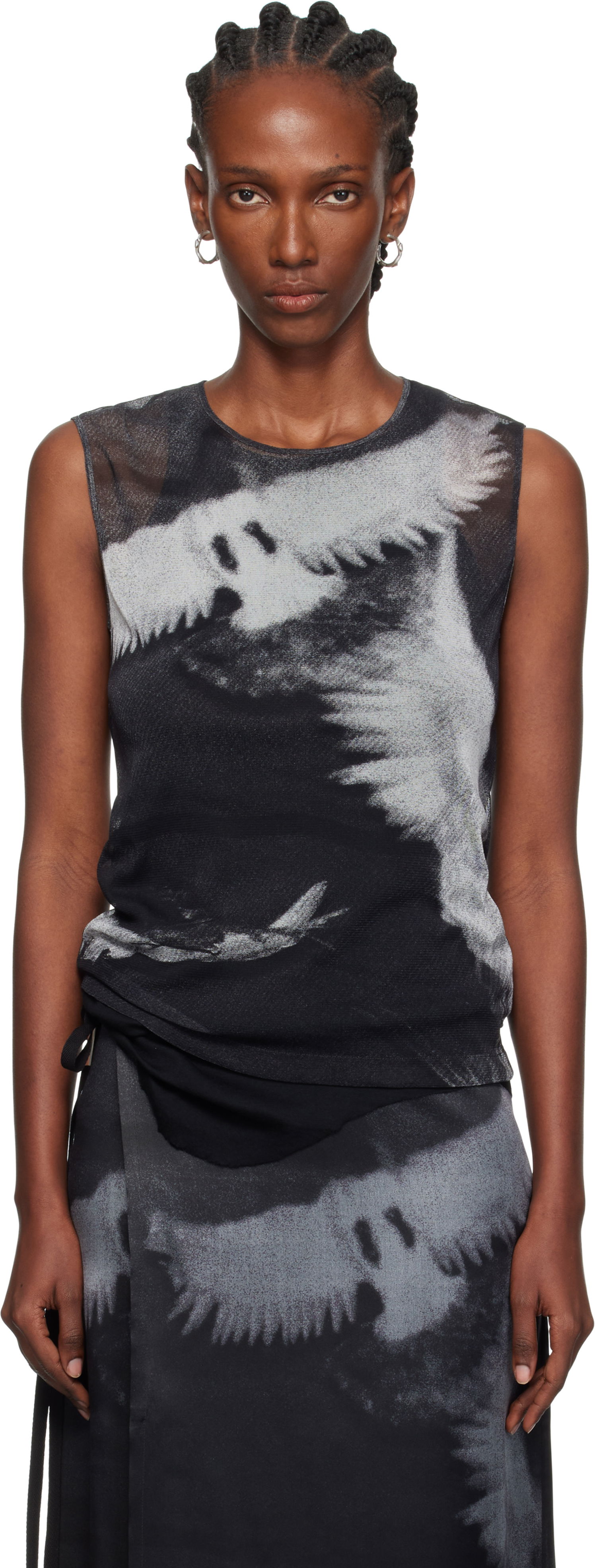 Linne Ann Demeulemeester Ann Demeulemeester Doves Printed Tulle Tank Top Svart | 2520-W-JTO05-FA657-D0097, 0