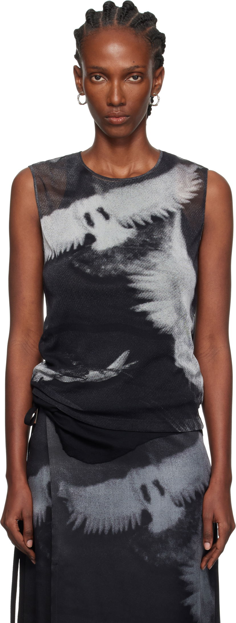 Linne Ann Demeulemeester Ann Demeulemeester Doves Printed Tulle Tank Top Svart | 2520-W-JTO05-FA657-D0097