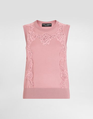 Linne Dolce & Gabbana Dolce & Gabbana Women's Wool Tank Top with Lace Inlay Rosa | FXT02TJDVB0F0473, 0
