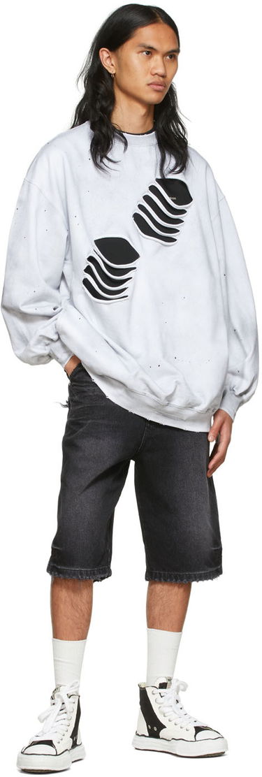 Sweatshirt We11done We11done Men's Distressed Graphic Sweatshirt Vit | WD-TS1-22-713-U-WH, 3