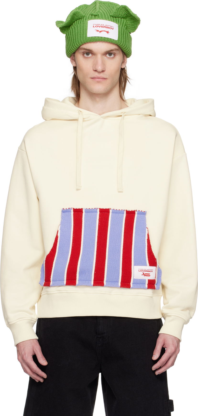 Sweatshirt Charles Jeffrey Loverboy Charles Jeffrey LOVERBOY Knit Patch Rabbit Ears Hoodie Vit | 54100901