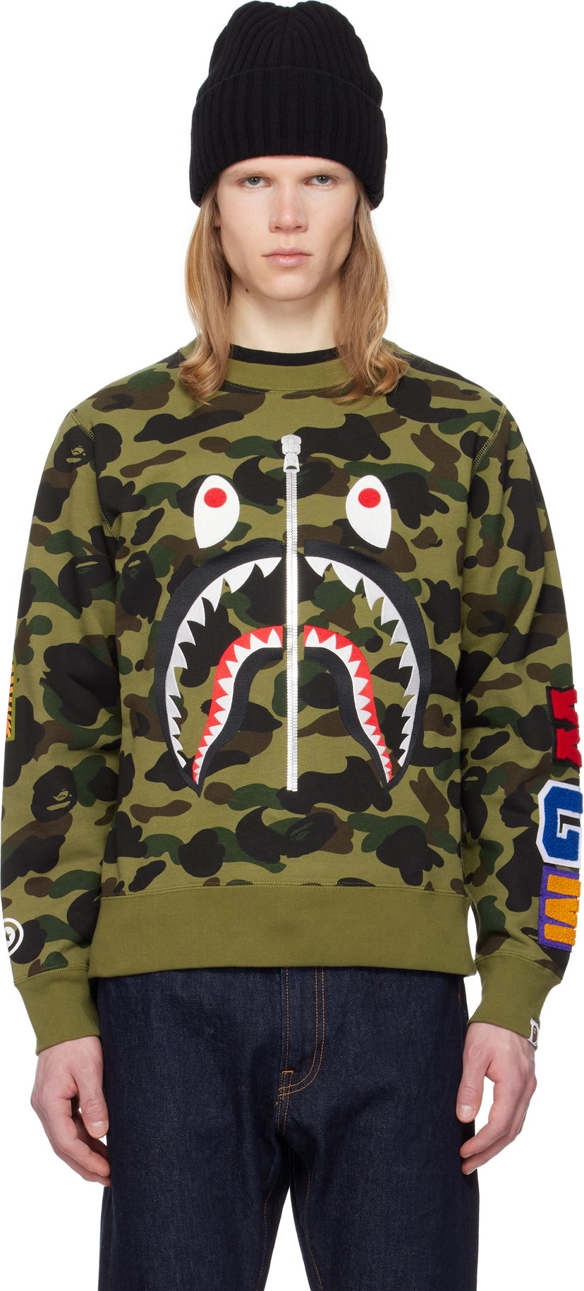 Sweatshirt BAPE A Bathing Ape 1st Camo Shark Crewneck Sweatshirt Grön | 001SWK801010M