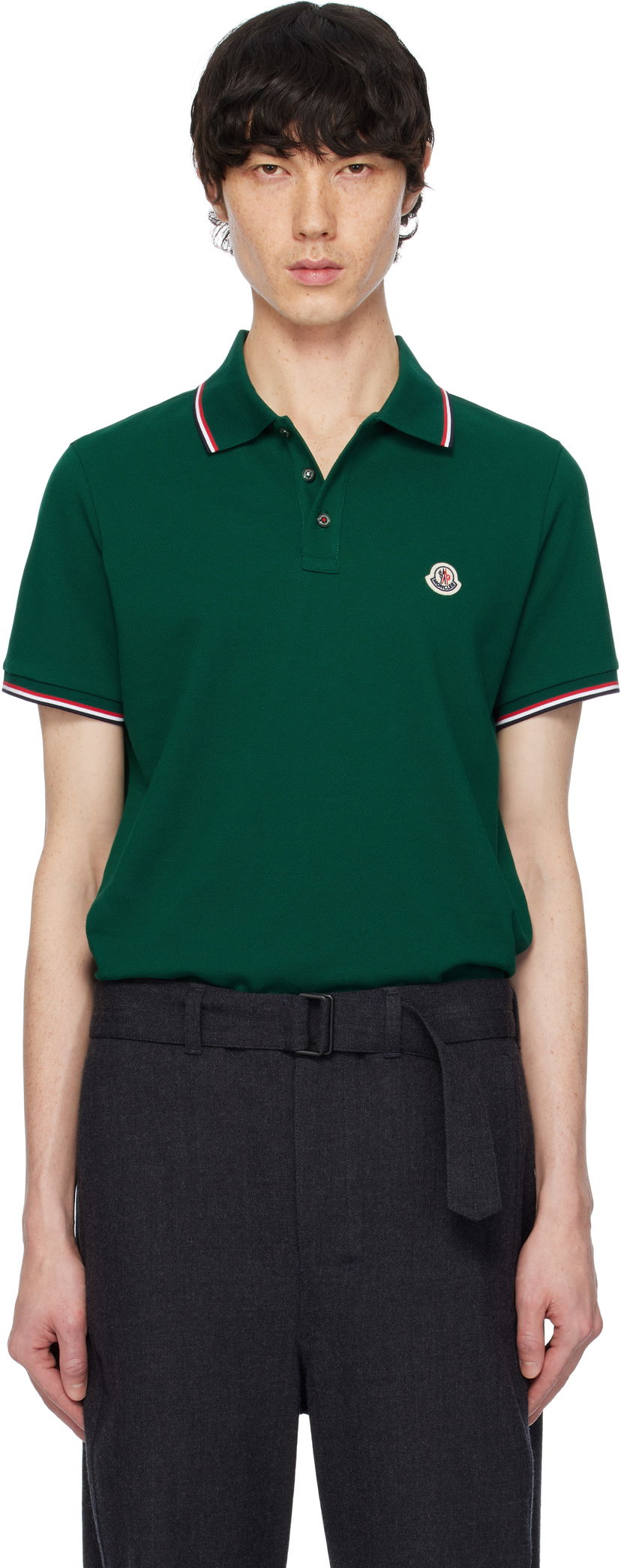 Polotröja Moncler Moncler Cotton Piquet Polo Shirt with Tricolor Trim Grön | K10918A7030084556