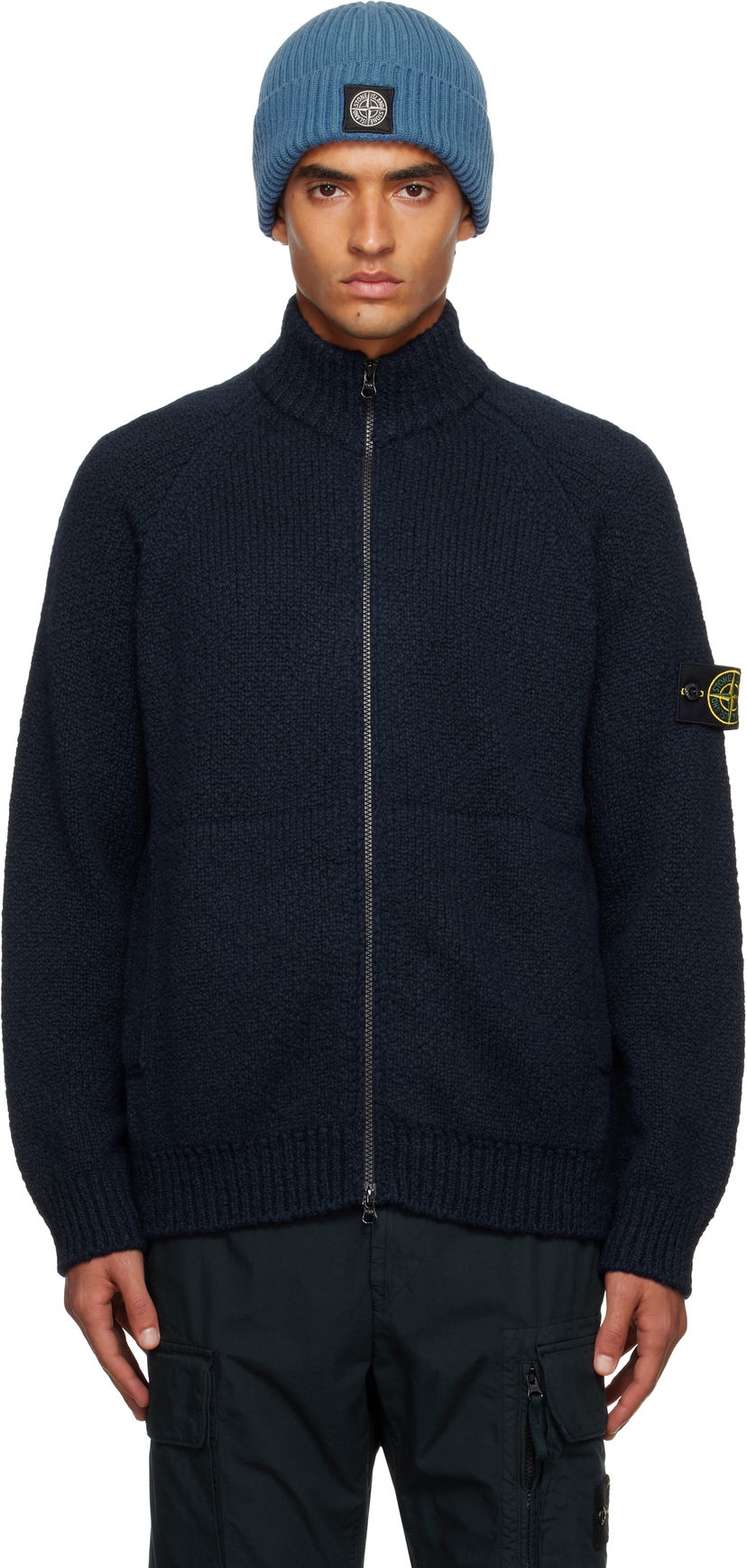 Sweater Stone Island Stone Island Wool Zip Cardigan Mörkblå | K2S15 5100051 S00N1