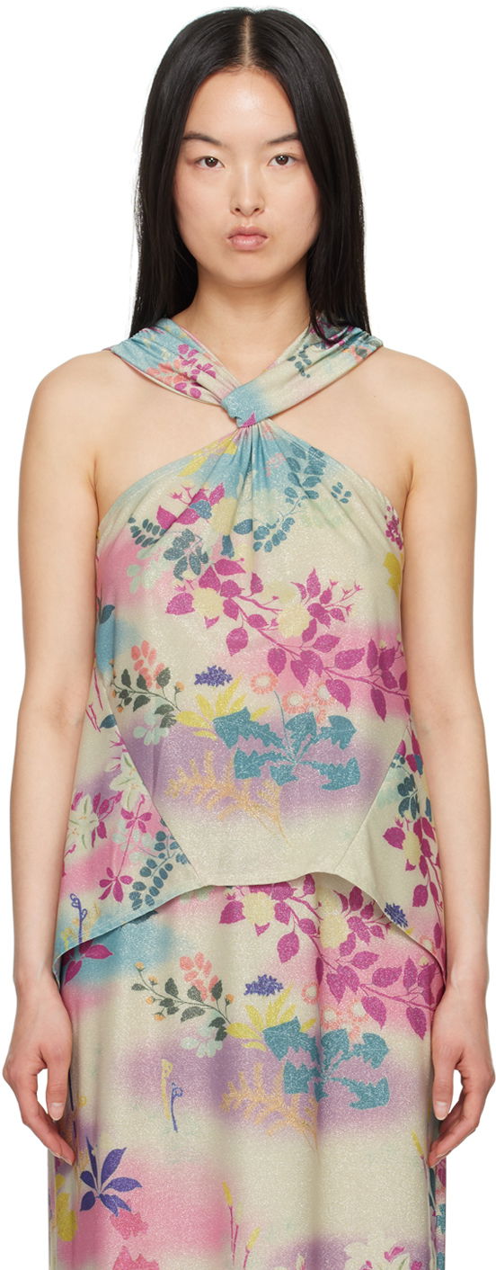 Linne Anna Sui Atlantis Garden Print Halter Neck Tank Top Flerfärgad | 424B20