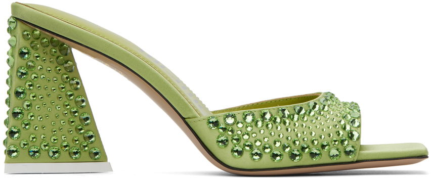 Tillbehör The Attico Attico Mini Devon Crystal-Embellished Satin Mules Grön | 241WS772 V015T, 0